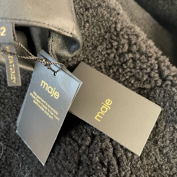 Black Reversible Hooded Leather/Shearling Coat from Maje - Picture 7 of 13